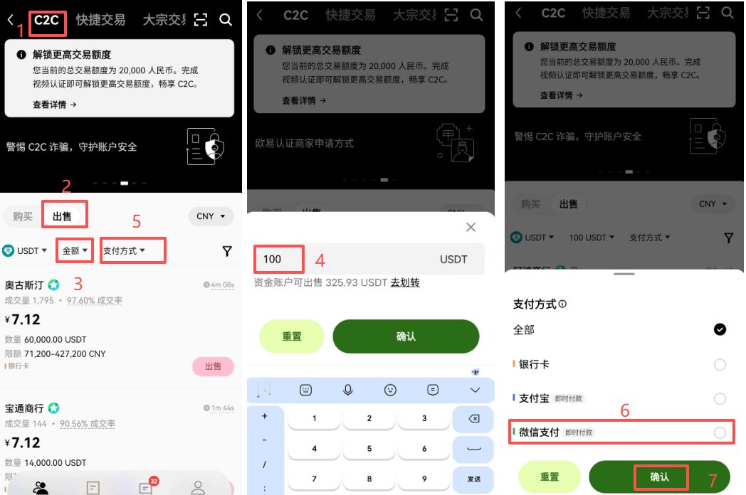 欧易交易所出金教程：USDT收款、划转与C2C卖出详解